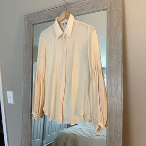 Haute Hippie 100% Silk Ivory Long Sleeve Blouse Size Small